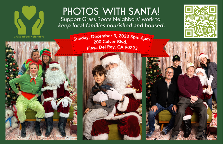Adults and a child pose with Santa for photosPicture